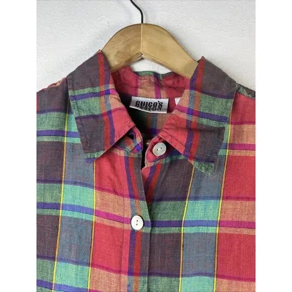Chico's Women's 1 medium Button Down Long Sleeve Plaid 100% Linen Shirt - Picture 5 of 9